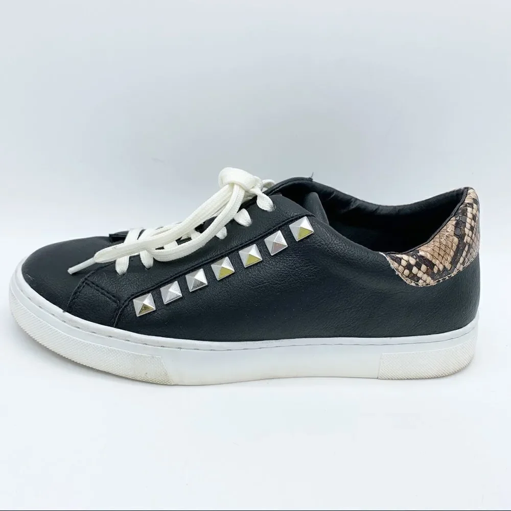 Steve Madden Sienna Black Lace‎ Up Sneakers with Snakeskin and Stud Detailing